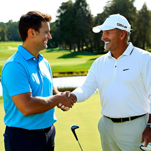 Home 8 Golf Instructor Networking**
"A professional golf instructor, fully clothed in appropriate golf attire, shaking hands with a golf club manager on a sunny golf course, showcasing a friendly and professional demeanor, safe for work, appropriate content, professional setting, perfect anatomy, natural proportions, well-formed hands, modest clothing, family-friendly environment, high-quality image, clear focus."
**