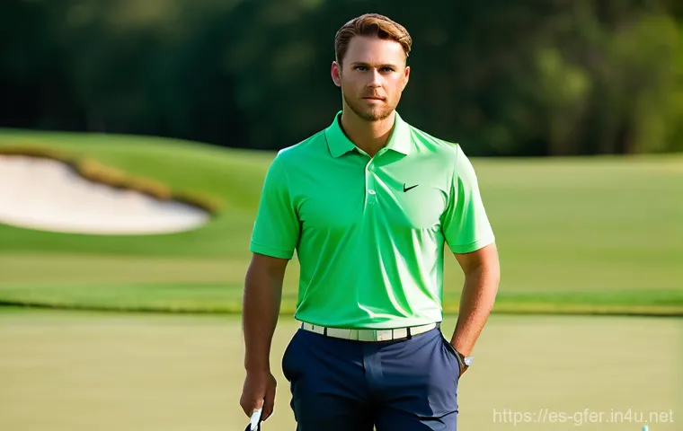 골프 레슨 초보자를 위한 워크북 제작 - **Prompt:** A focused male amateur golfer, aged late 20s to early 30s, dressed in a stylish yet func...