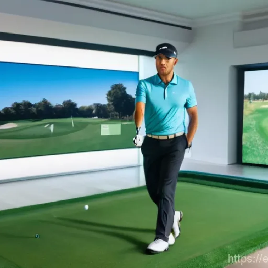 골프 티칭 사례 모음 - **Prompt:** A male golfer, around 30-40 years old, with a focused expression, standing in a sleek, m...
