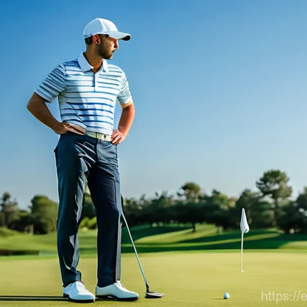 골프 프로가 피해야 할 실수들 - A professional male golfer in a classic golf polo shirt and tailored trousers, standing on a meticul...