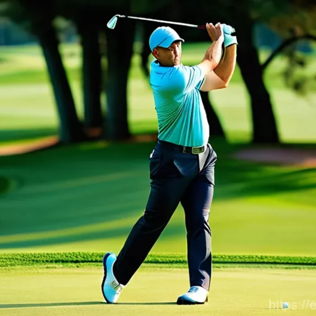 골프 자격증 필수 이론과 과목 정리 - **Prompt:** A male professional golfer, mid-swing, at the peak of his downswing, showcasing powerful...