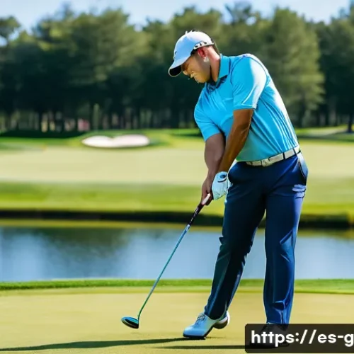 Home 32 골프 티칭 실습에서의 공통 실수 - A professional golfer practicing golf swing posture outdoors on a sunny golf course, wearing appropr...