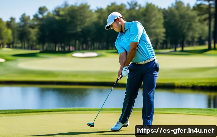 골프 티칭 실습에서의 공통 실수 - A professional golfer practicing golf swing posture outdoors on a sunny golf course, wearing appropr...