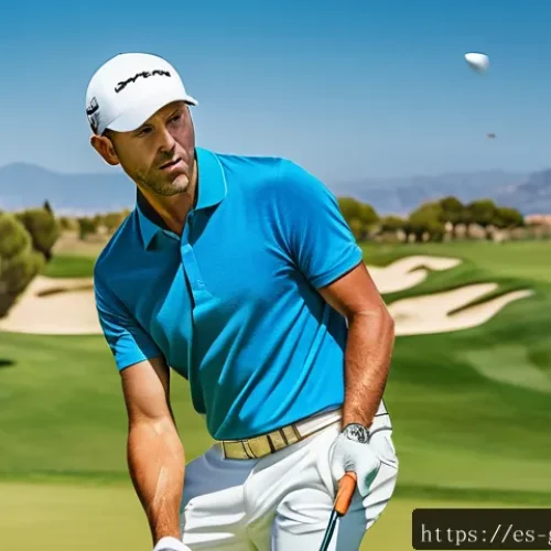 Home 31 골프코치의 동기 부여 사례 - A focused golfer in mid-swing on a sunny golf course in Spain, wearing a stylish polo shirt and golf...